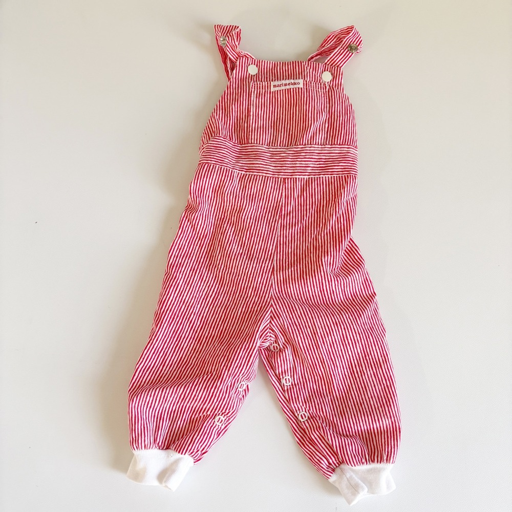 Marimekko Little People Baby Retro Red Striped Vintage 1980s Overalls Size 6-9M